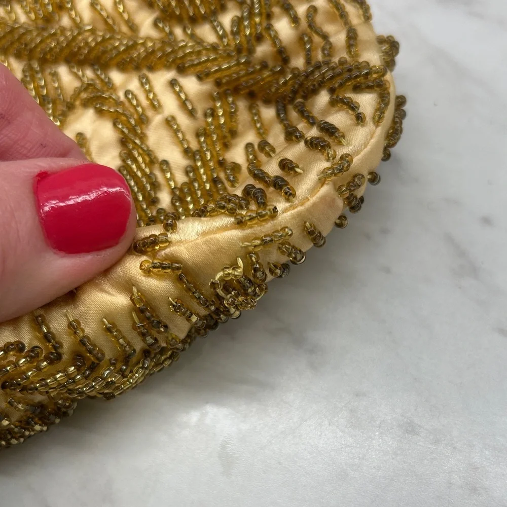 Vintage Elegant Gold Beaded Evening Bag 7”x 6” Preowned Clean